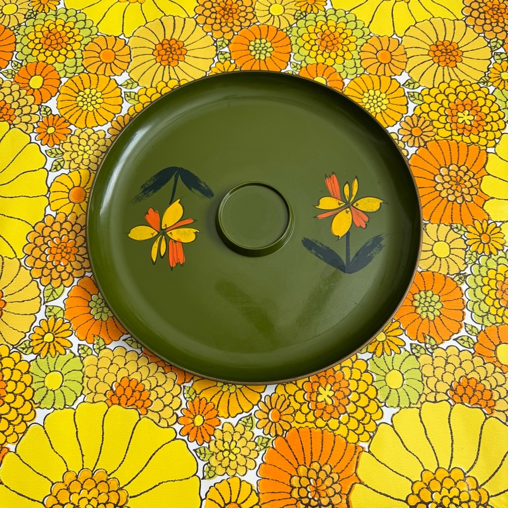 Vintage 60s/70s green floral serving tray by Norleans